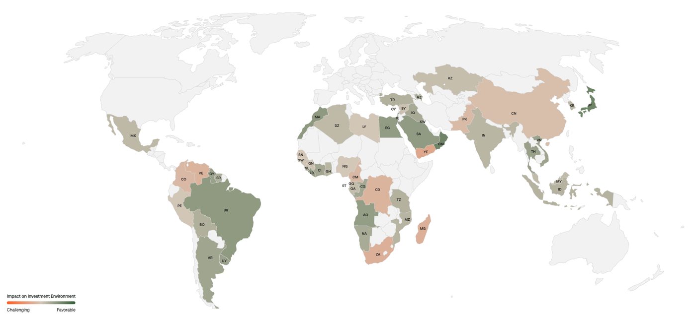 Horizon Advance world map of country risk scores. Product still from horizonengage.com.