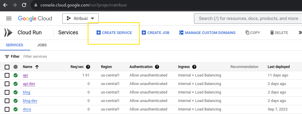 Cloud Run Create Service